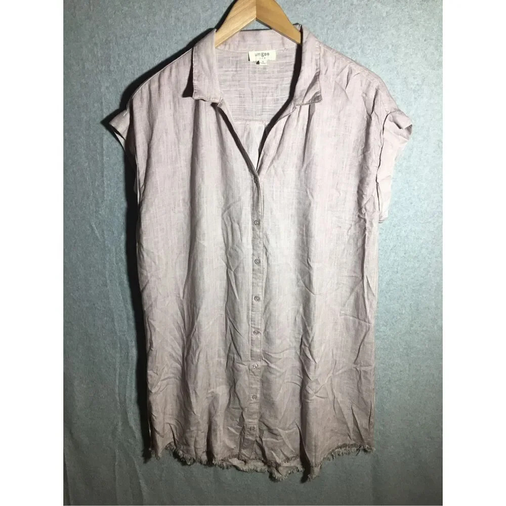 Womens Umgee Button Up Dress Casual Cuff Sleeves Brown Mini lagenlook Boho